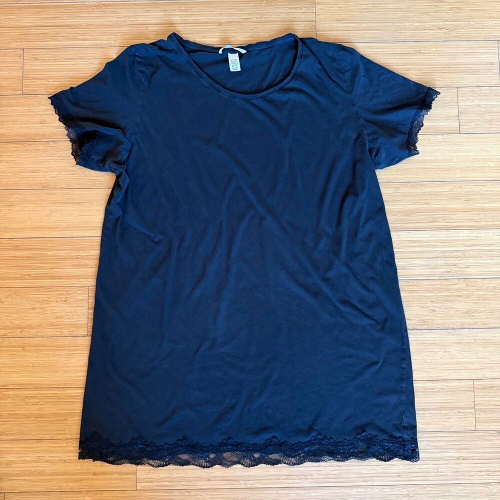 Victoria’s Secret Black Lace Trim Sleep T-Shirt Dress XL Soft Stretchy Nightgown